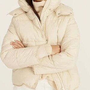 J Crew Flurry Puffer Jacket with PrimaLoft, Size Large, Color Ivory, Womens